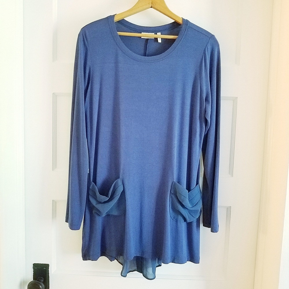 LOGO Lori Goldstein M Tunic w/ Pockets & Chiffon